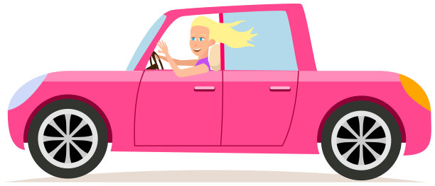 快乐的年轻女子驾驶粉红色的车女性图片下载