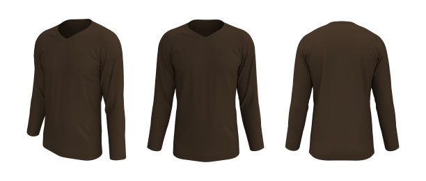 男人的长袖t恤模型在前面，侧面和背面的观点图片下载