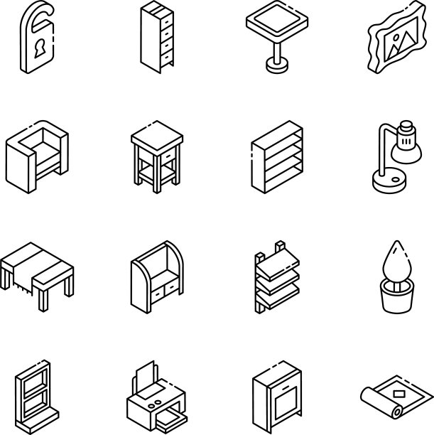 打包家居配件线性等距图标图片下载