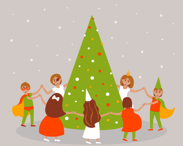 穿着狂欢节服装的孩子们在周围跳舞图片下载