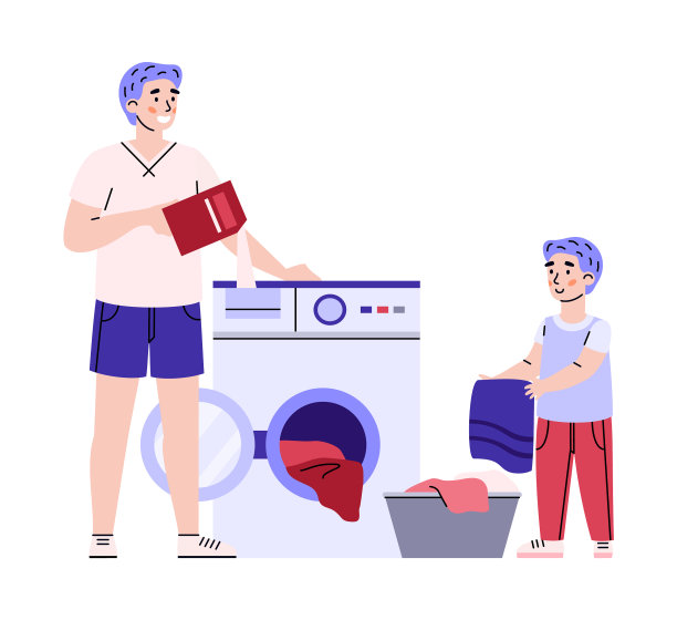 男孩和爸爸一起忙着洗衣服图片下载