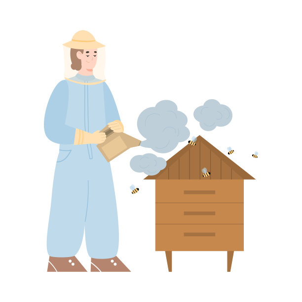 养蜂人在养蜂场与吸烟者授粉蜜蜂图片下载