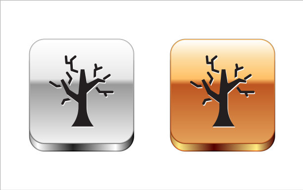 黑色枯萎的树图标孤立在白色图片下载