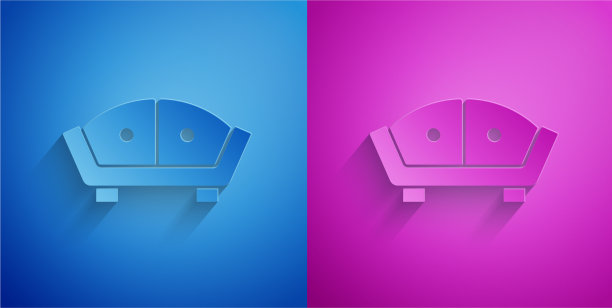 剪纸沙发图标孤立在蓝色和紫色上图片下载