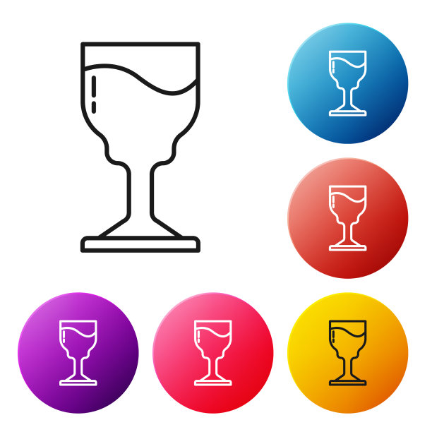 黑线葡萄酒杯图标孤立在白色图片下载