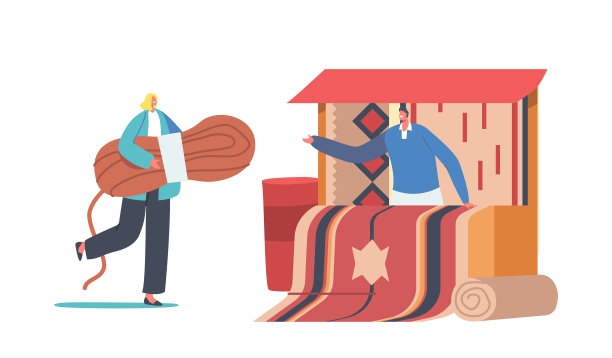 在摊位附近，有一根巨大的绞线的小女人图片下载