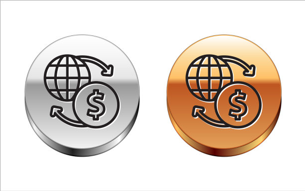 黑线钱币兑换图标孤立在白色图片下载