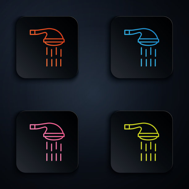 彩色霓虹线淋浴喷头与水滴图片下载