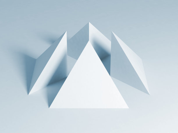 抽象的白色三角形几何装置与柔和的蓝色阴影图片下载