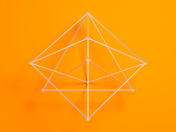 金属线框点阵物体，抽象立体几何结构图片下载