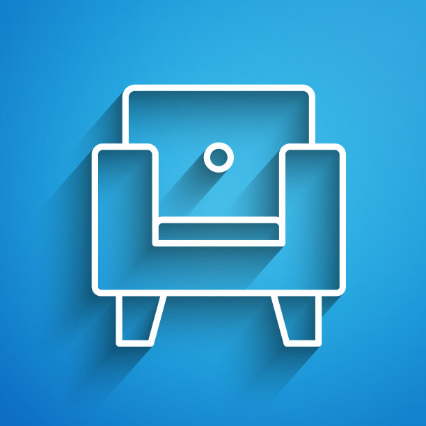 白色线扶手椅图标孤立在蓝色图片下载