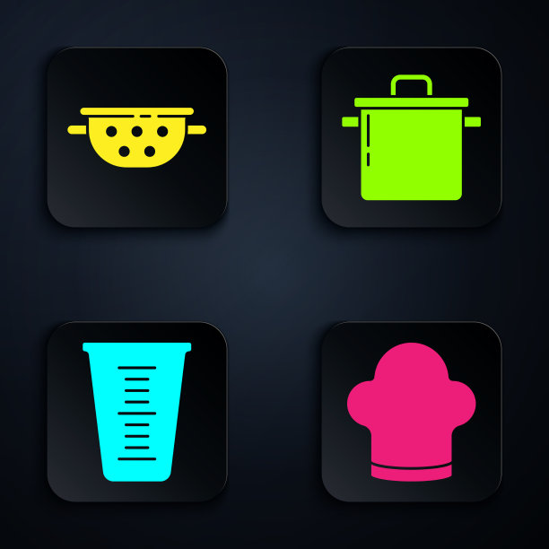 设置厨师帽，厨房滤锅，量杯和图片下载