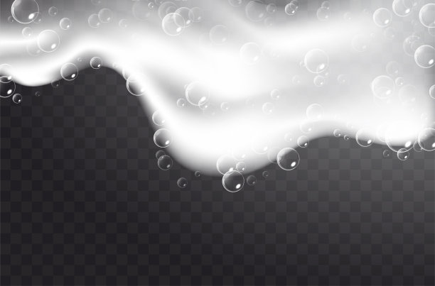 现实背景与肥皂泡沫。洗澡水有白色气泡，洗发皂有干净气泡，洗发清洁剂有光泽。网纹透明背景图片下载
