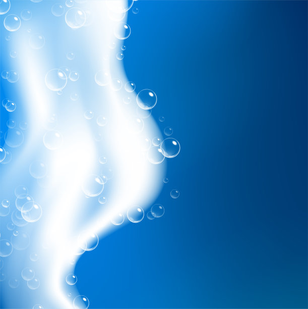 美丽的蓝色背景与现实的肥皂泡沫与泡沫。洗发水泡沫纹理。有光泽的洗涤清洁剂。文本的空位置。矢量图图片下载