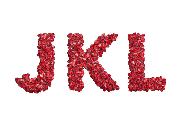 3d字母，大写字母J K L制成的石榴颗粒，3d插图图片下载