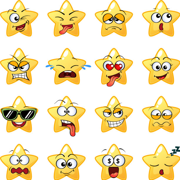 卡通明星脸表情符号字符可爱的表情符号图片下载