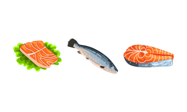 鲜嫩的三文鱼片及牛排作海鲜图片下载