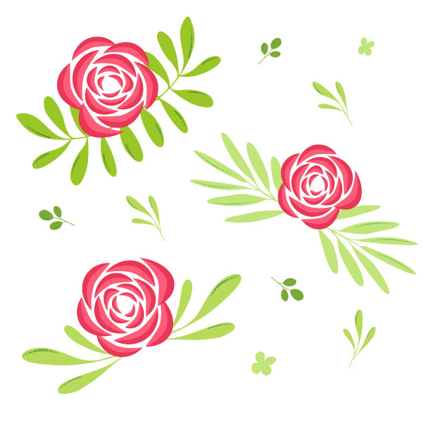 设置玫瑰花设计元素与树叶图片下载