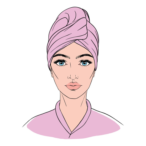 头上裹着毛巾，戴着化妆面具的女孩图片下载