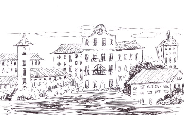 抽象的中世纪古城，白底图形图片下载