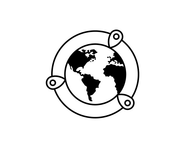全球网络图标和定位针行星地球图标图片下载