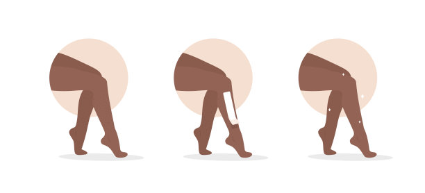 脱毛。用条状蜡或糖的过程。非洲女性的腿。皮肤护理。之前和之后。一步一步的脱毛程序。美容院。矢量插图在平面卡通风格图片下载