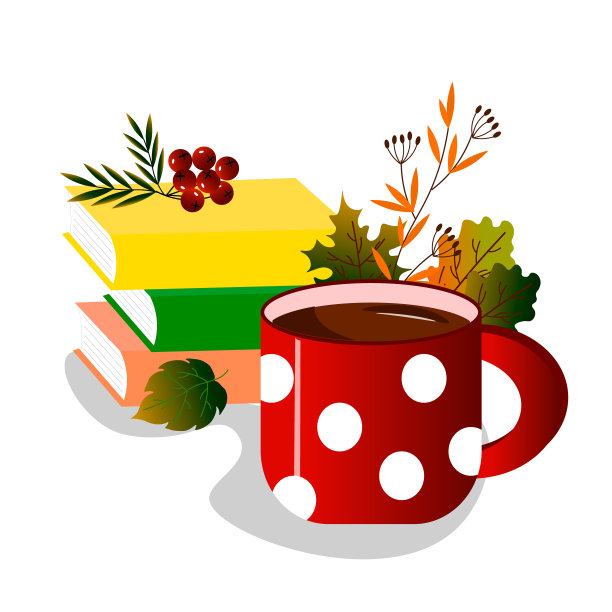 卡片模板配一杯茶，书本和秋叶。适合舒适的秋夜。图片下载