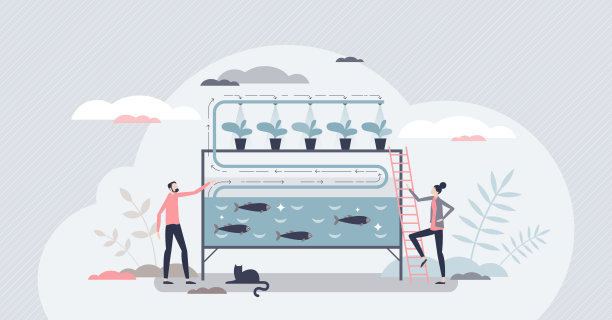 水培法是一种水产养殖和水培农业的微型人概念图片下载