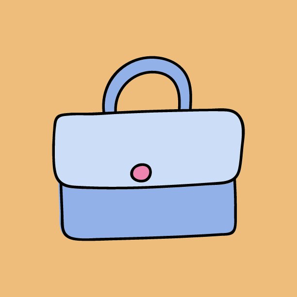 可爱的卡通蓝色带纽扣公文箱，用于办公室工作，学校，大学。矢量剪贴画插图孤立的背景与手绘涂鸦轮廓。图片下载