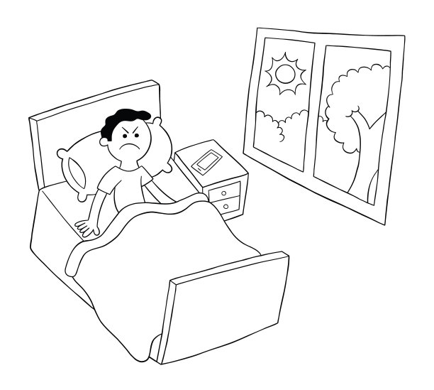 卡通人早上醒来却很生气，矢量插画图片下载