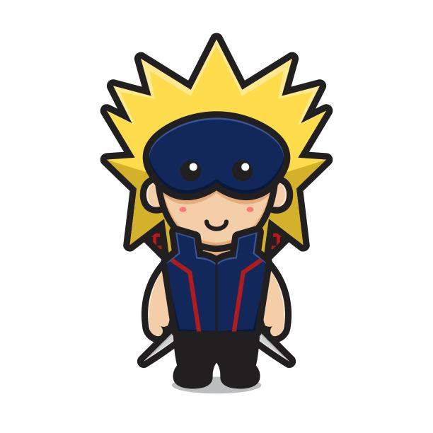 可爱的忍者角色戴着面具和双剑卡通矢量图标插图。图片下载