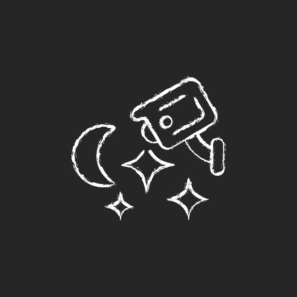 家庭安防系统与夜视粉笔白色图标在黑暗的背景图片下载