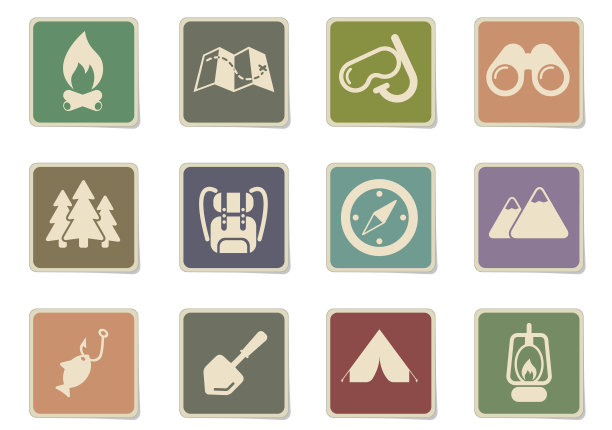 活跃的娱乐和露营图标集图片下载