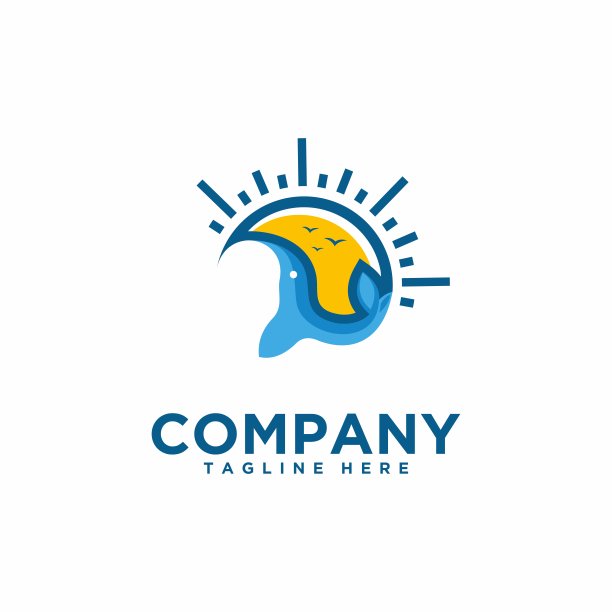 鲸鱼图标模板设计与太阳和海洋或海洋的设计灵感。图片下载