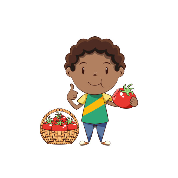 男孩吃着西红柿，孩子快乐可爱图片下载