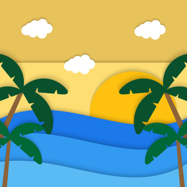 热带海滩夏日剪纸背景图片下载