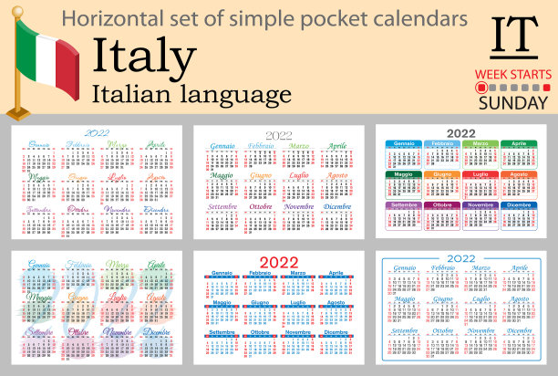 意大利水平口袋日历为2022周图片下载