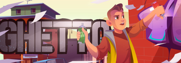 男子在贫民窟区域喷绘涂鸦图片下载