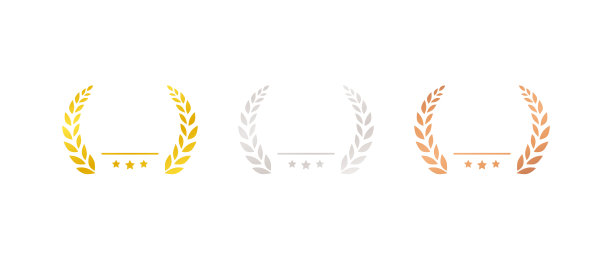 一组金银铜奖牌扁平图标/奖品/等级/排名图片下载