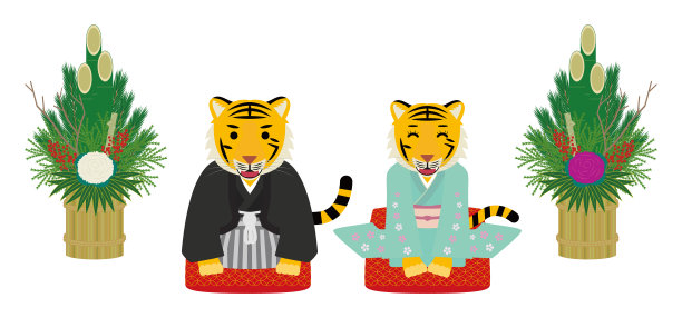 日式虎和风松2022年新年卡片材料图片下载