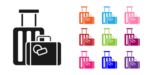 黑色行李箱旅行图标孤立在白色图片下载