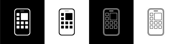 设置移动应用程序图标隔离在黑色和白色图片下载