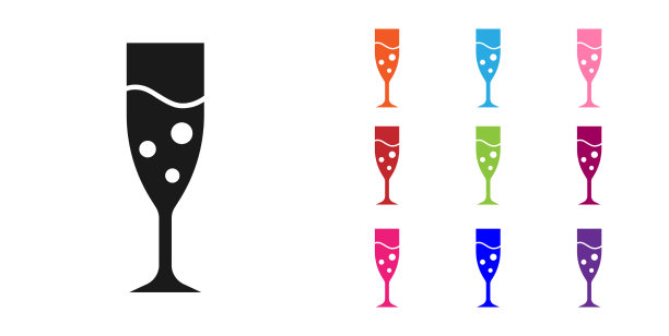 黑玻璃香槟图标孤立在白色图片下载