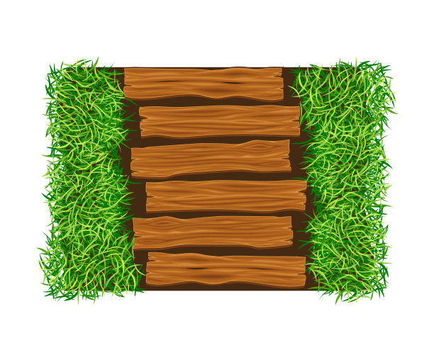 木栈道倚在碧绿的草地上图片下载