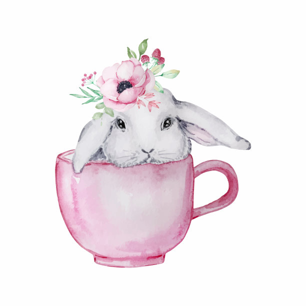 水彩画一只可爱的灰白色复活节兔子图片下载
