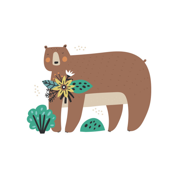 可爱的卡通熊人物与花图片下载