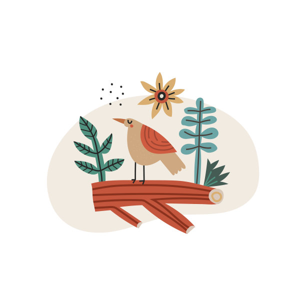 手绘的小鸟坐在树枝上图片下载