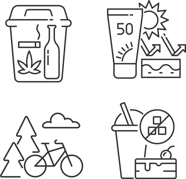 健康习惯线性图标集图片下载