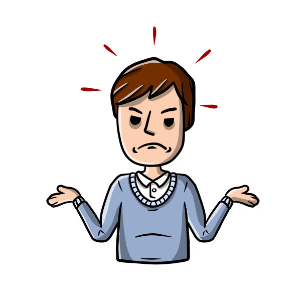 一个不高兴的人举起双手。悲伤的角色。悲伤的人。恶意和不幸的情绪。手绘草图。不幸的男孩图片下载