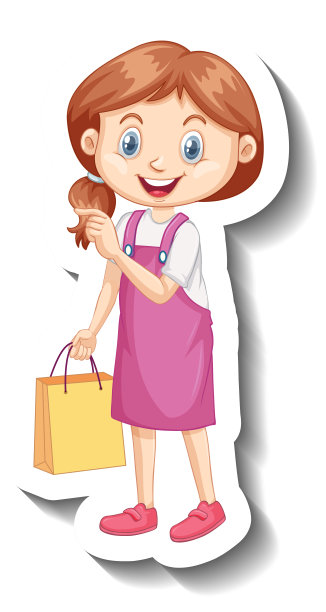 可爱的女孩在粉红色的衣服卡通人物贴纸图片下载